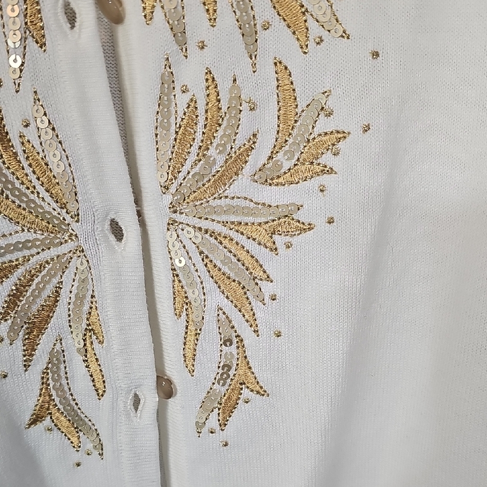 Bob Mackie Cream and Gold Embellished Cardigan - Picture 4 of 10